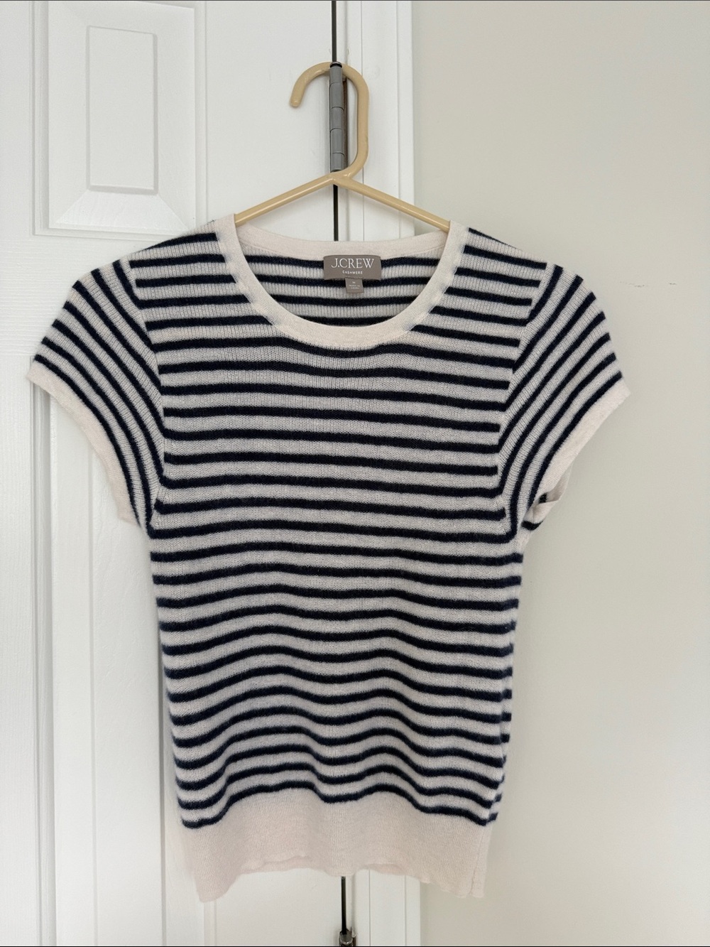 J. Crew Navy and Cream Striped Short Sleeve Sweater